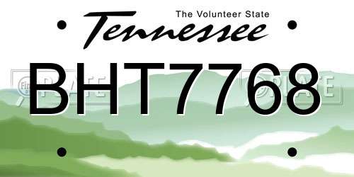 BHT7768 Tennessee License Plate