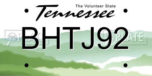 BHTJ92 Tennessee License Plate
