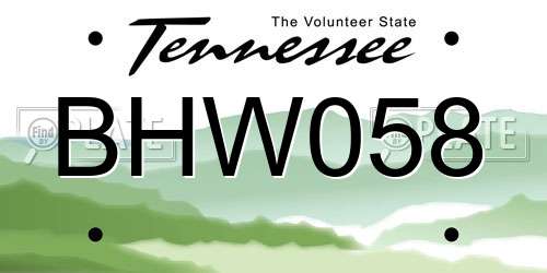 BHW058 Tennessee License Plate