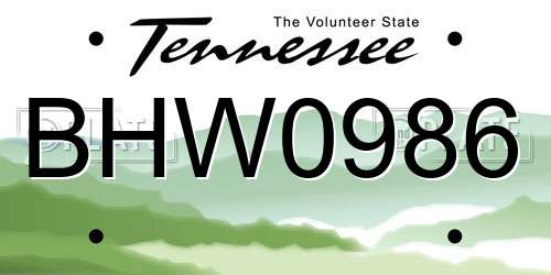 BHW0986 Tennessee License Plate
