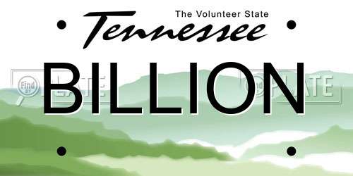 BILLION Tennessee License Plate