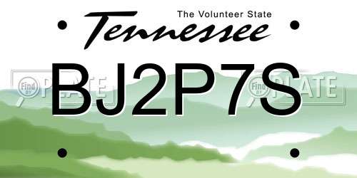 BJ2P7S Tennessee License Plate