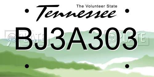BJ3A303 Tennessee License Plate