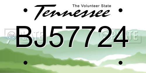 BJ57724 Tennessee License Plate