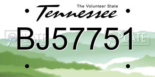 BJ57751 Tennessee License Plate