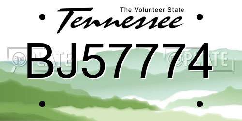 BJ57774 Tennessee License Plate