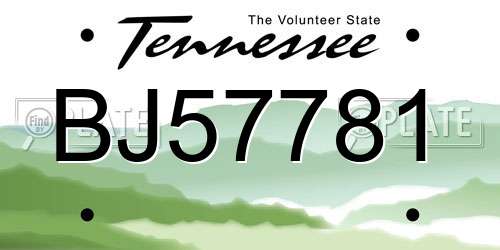 BJ57781 Tennessee License Plate