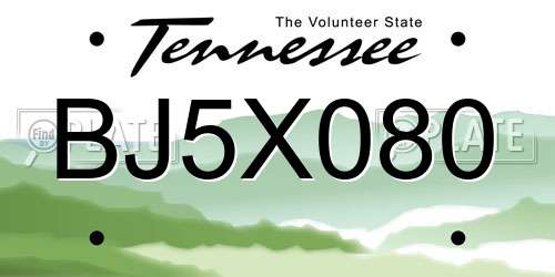 BJ5X080 Tennessee License Plate