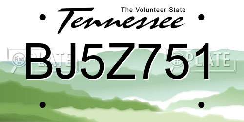 BJ5Z751 Tennessee License Plate