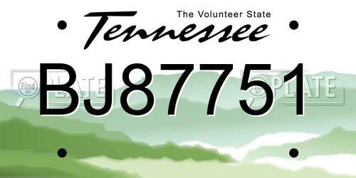 BJ87751 Tennessee License Plate