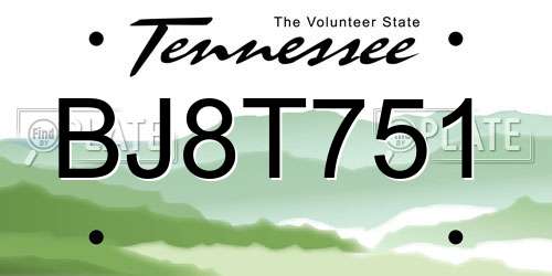 BJ8T751 Tennessee License Plate