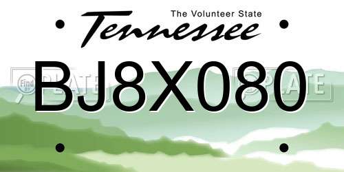 BJ8X080 Tennessee License Plate