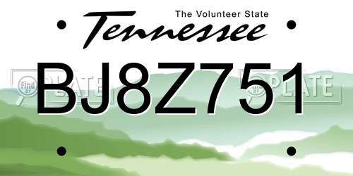 BJ8Z751 Tennessee License Plate