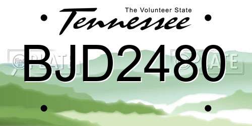 BJD2480 Tennessee License Plate