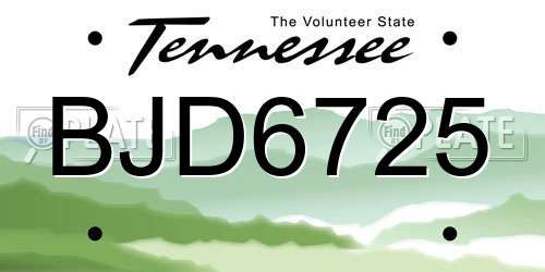 BJD6725 Tennessee License Plate