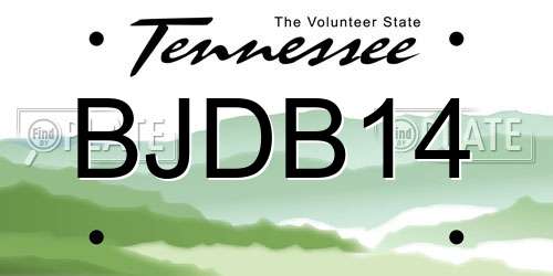 BJDB14 Tennessee License Plate