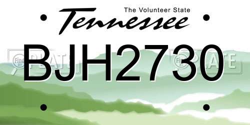 BJH2730 Tennessee License Plate