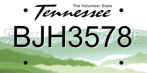 BJH3578 Tennessee License Plate