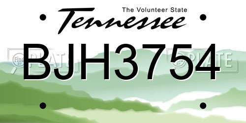 BJH3754 Tennessee License Plate