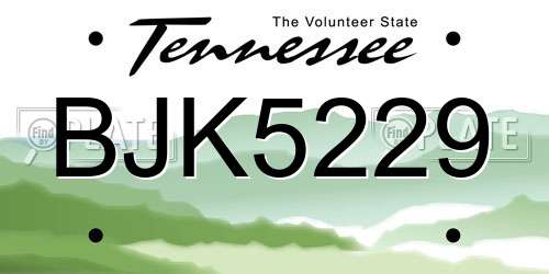 BJK5229 Tennessee License Plate