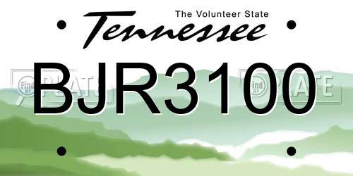 BJR3100 Tennessee License Plate