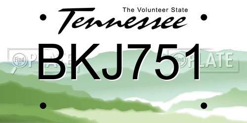 BKJ751 Tennessee License Plate