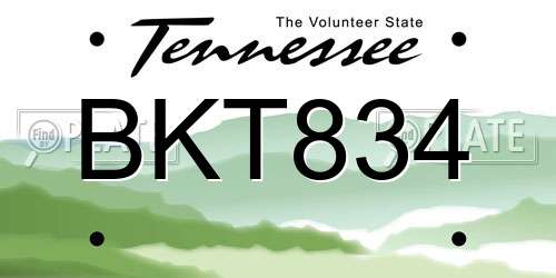 BKT834 Tennessee License Plate