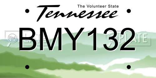 BMY132 Tennessee License Plate