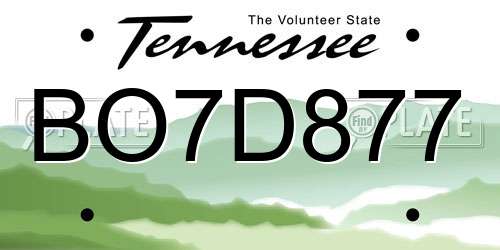 BO7D877 Tennessee License Plate