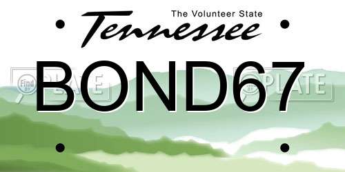BOND67 Tennessee License Plate