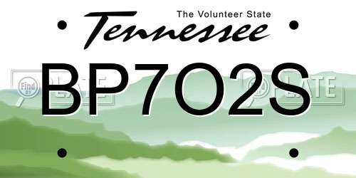 BP7O2S Tennessee License Plate