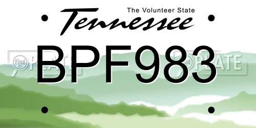 BPF983 Tennessee License Plate