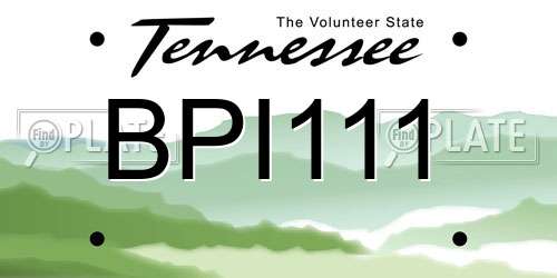 BPI111 Tennessee License Plate