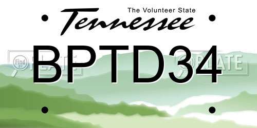 BPTD34 Tennessee License Plate
