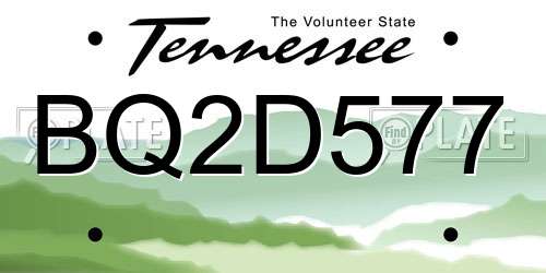 BQ2D577 Tennessee License Plate