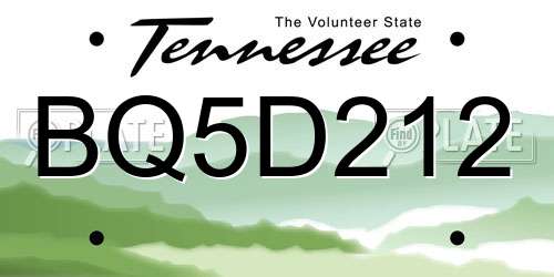 BQ5D212 Tennessee License Plate