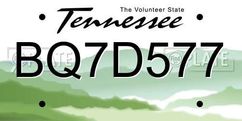 BQ7D577 Tennessee License Plate