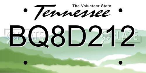 BQ8D212 Tennessee License Plate