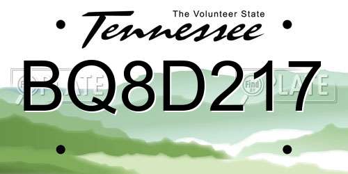 BQ8D217 Tennessee License Plate