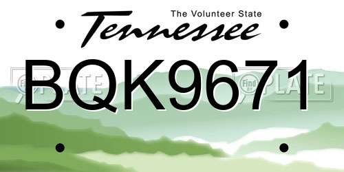 BQK9671 Tennessee License Plate