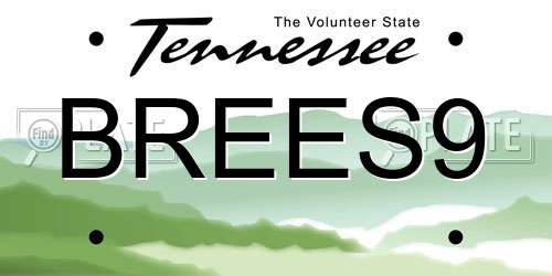 BREES9 Tennessee License Plate