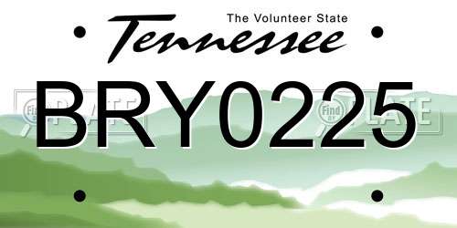 BRY0225 Tennessee License Plate