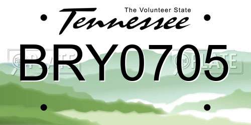 BRY0705 Tennessee License Plate