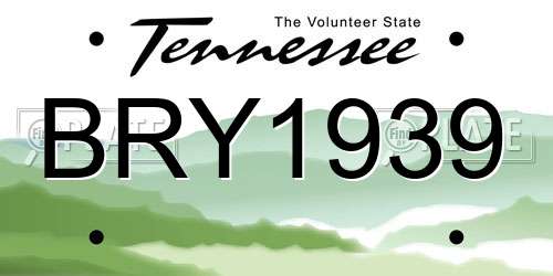 BRY1939 Tennessee License Plate