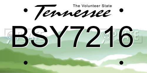BSY7216 Tennessee License Plate