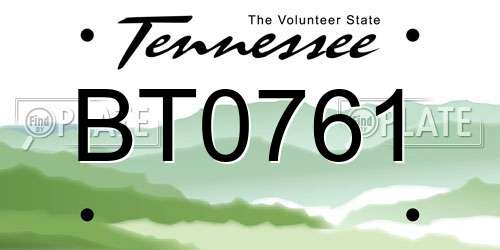 BT0761 Tennessee License Plate