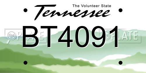 BT4091 Tennessee License Plate
