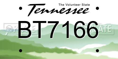 BT7166 Tennessee License Plate