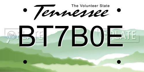 BT7B0E Tennessee License Plate