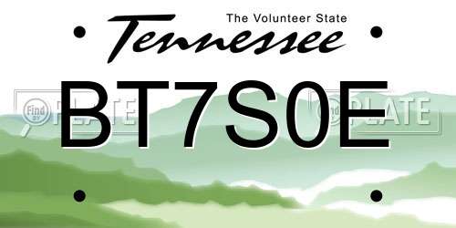 BT7S0E Tennessee License Plate